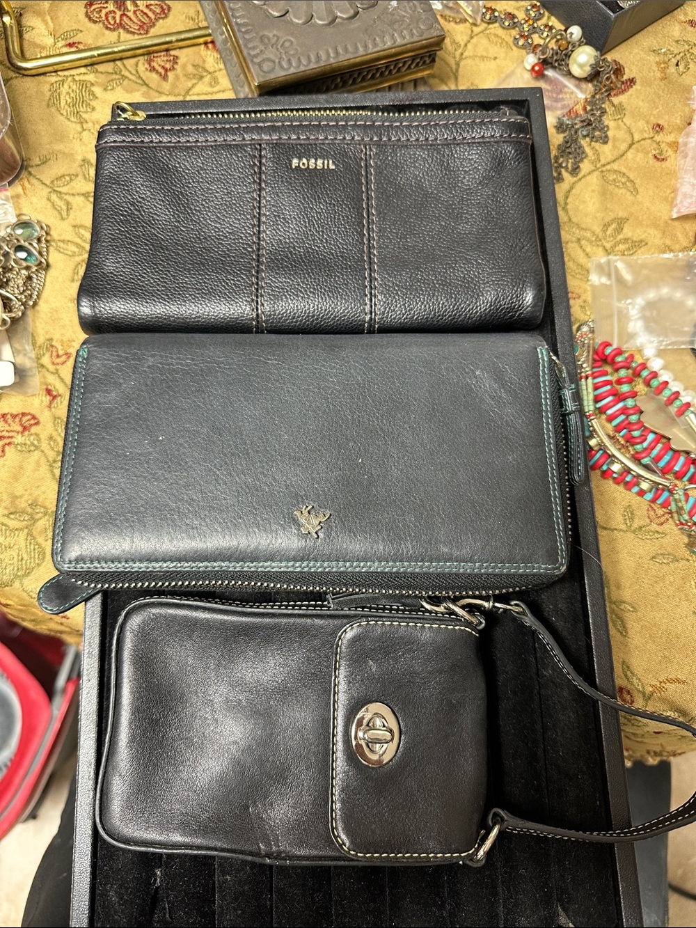 Fossil Black Leather Women's Wallet Trio